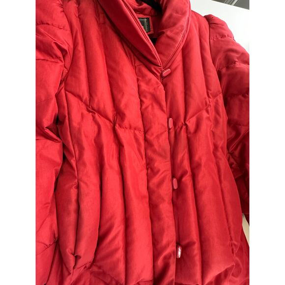Vintage 80s Women’s Gallery DOWN Jacket Red Long Minimal Unique Classy Med - Picture 4 of 9